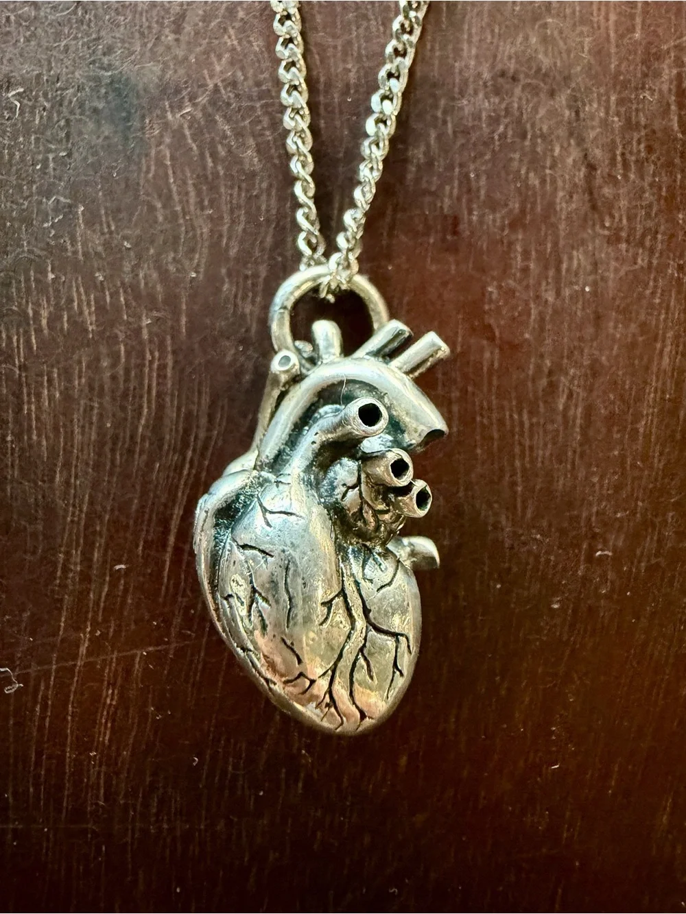 Large Sterling Silver Anatomical Heart Pendant Necklace 925 Goth 20g